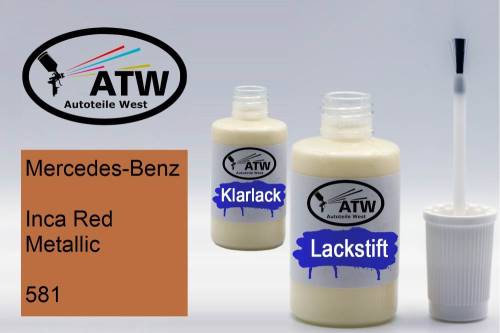 Mercedes-Benz, Inca Red Metallic, 581: 20ml Lackstift + 20ml Klarlack - Set, von ATW Autoteile West.